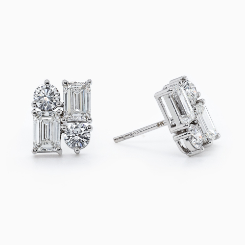 Art Deco Diamond Stud Earrings, Lab-Grown, 14k White Gold